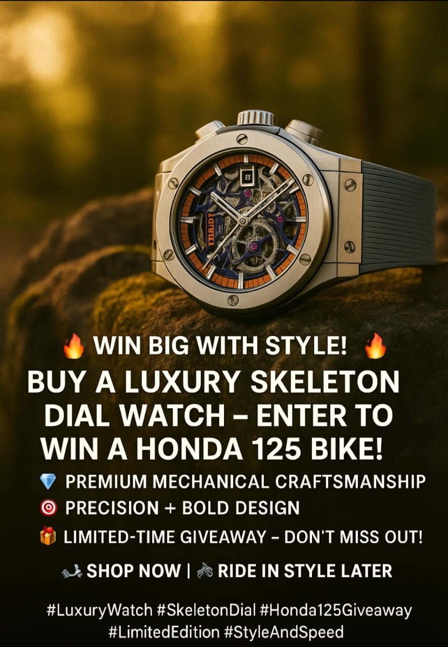 Luxury Skeleton Dial Mechanical Watch – Buy &amp; Win a 125 Honda Bike! 🏍️
