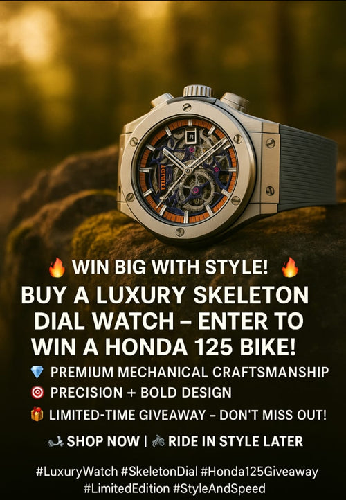 Luxury Skeleton Dial Mechanical Watch – Buy &amp; Win a 125 Honda Bike! 🏍️